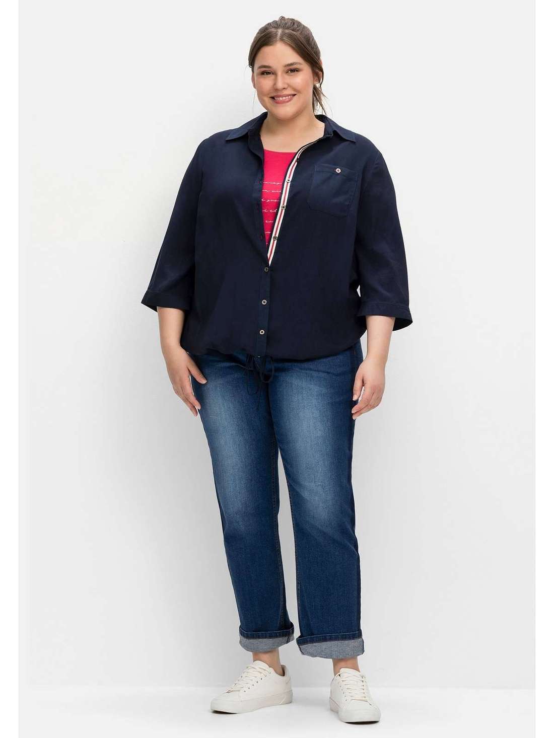 Блузка-рубашка с завязкой на подоле Große Größen