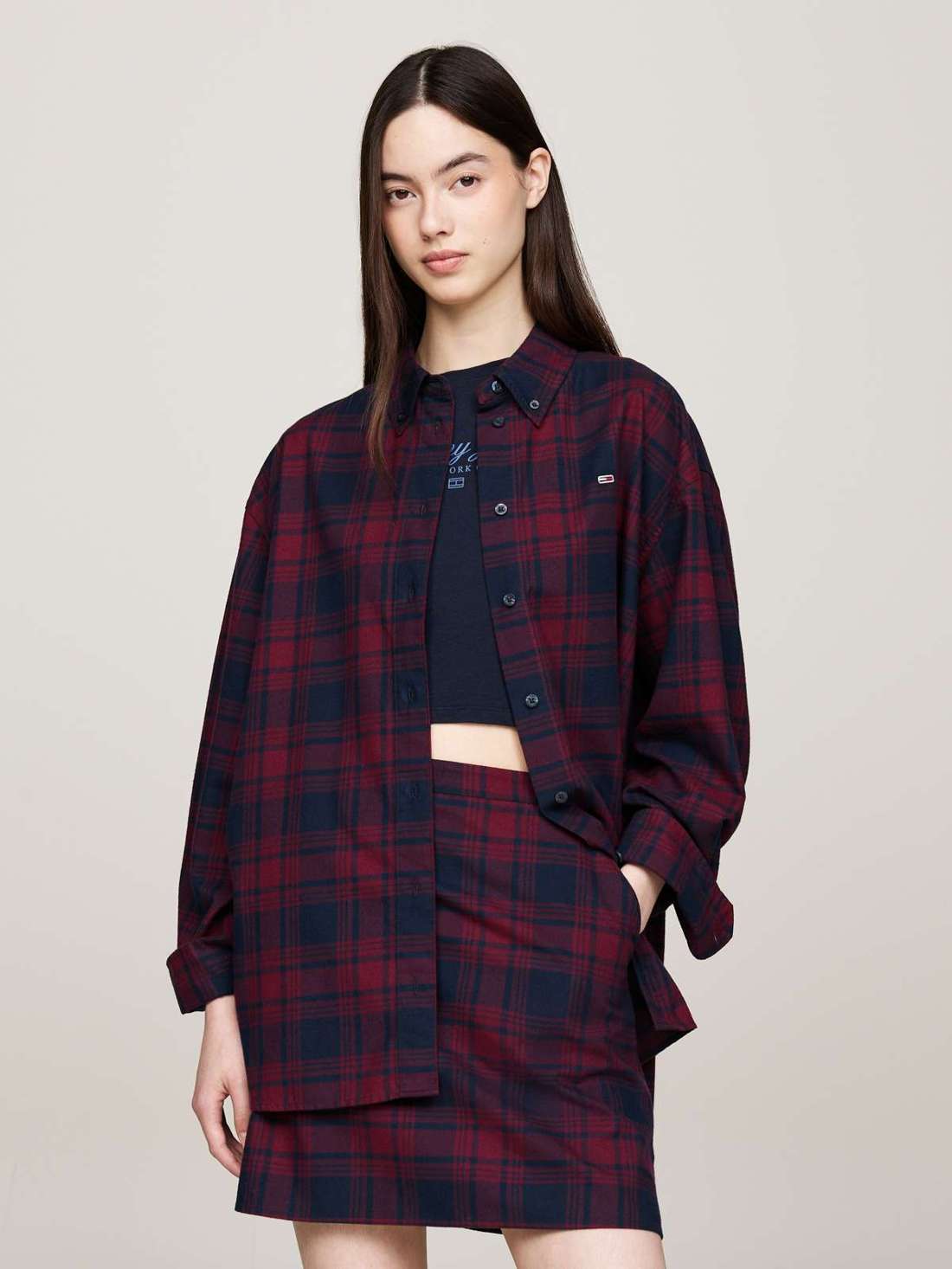 Блузка-рубашка больших размеров с вышивкой логотипа TJW RLX TARTAN CHECK SHIRT EXT