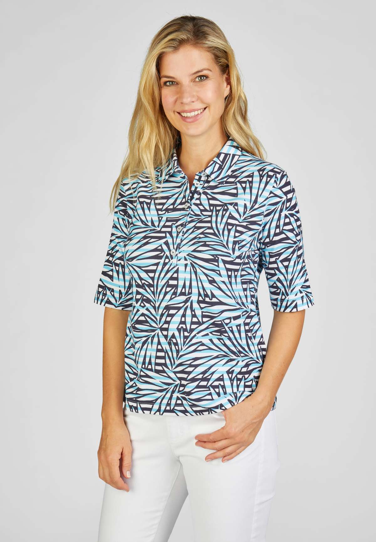 Рубашка с принтом Poloshirt mit Blattmuster