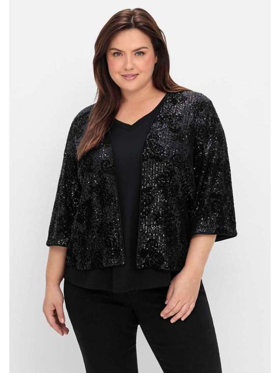 Блузка-жакет с пайетками и рукавами 3/4 Große Größen