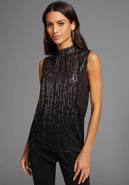 Топ-рубашка с принтом из пайеток