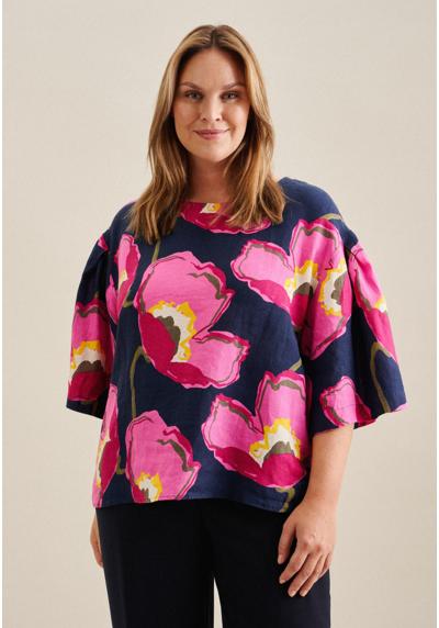 Блузка-рубашка с короткими рукавами и круглым вырезом с цветочным принтом