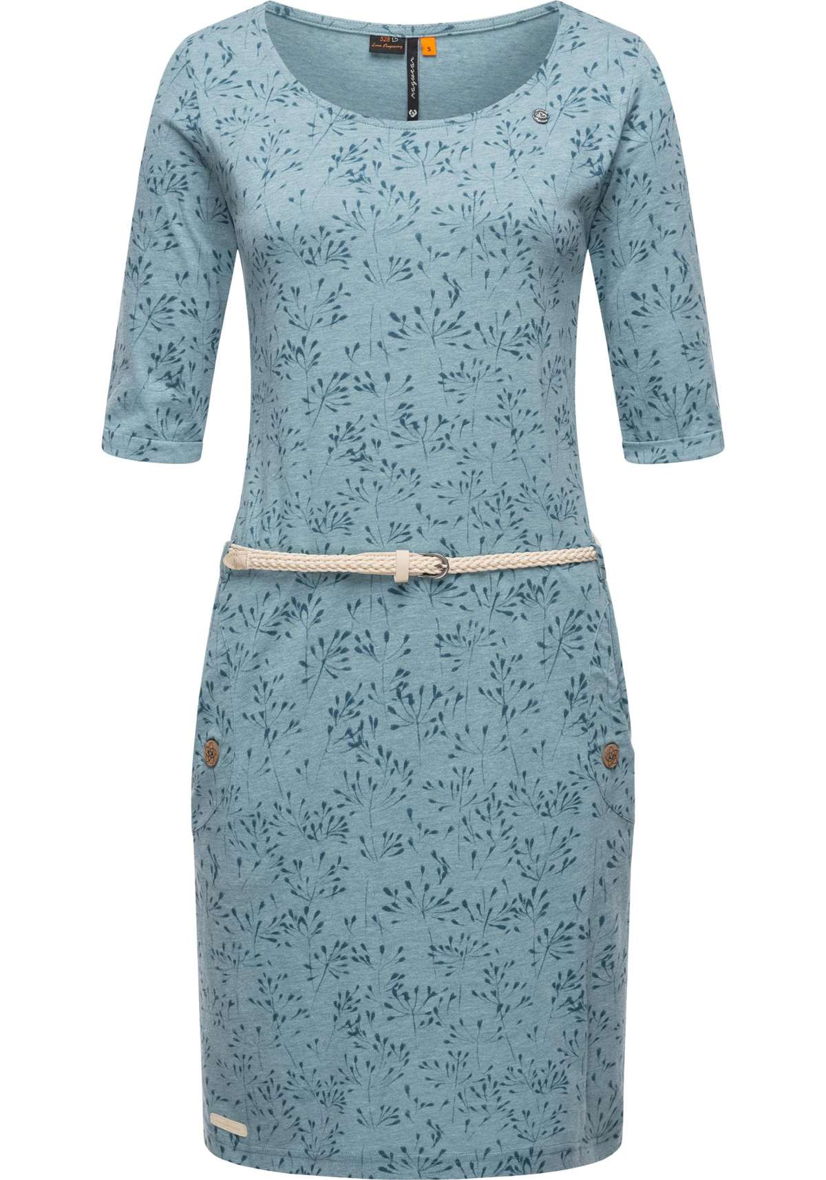 Платье из джерси, (2 шт.), стильное платье-рубашка с полурукавами и поясом.