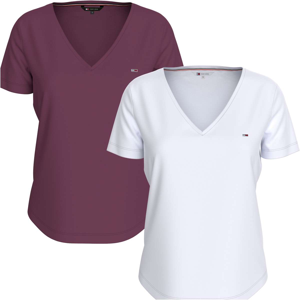 Футболка в базовом образе с фирменным лейблом Tommy Jeans TJW 2PACK SLIM SOFT V NECK TEE