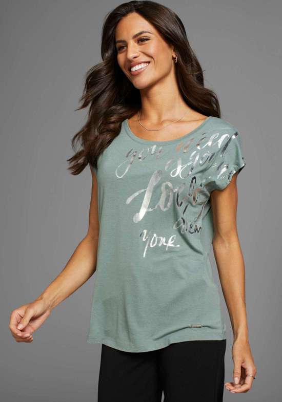 Рубашка с круглым вырезом и блестящим принтом спереди