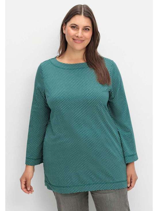 Рубашка с длинными рукавами, минимальным принтом и закатанными рукавами. Große Größen