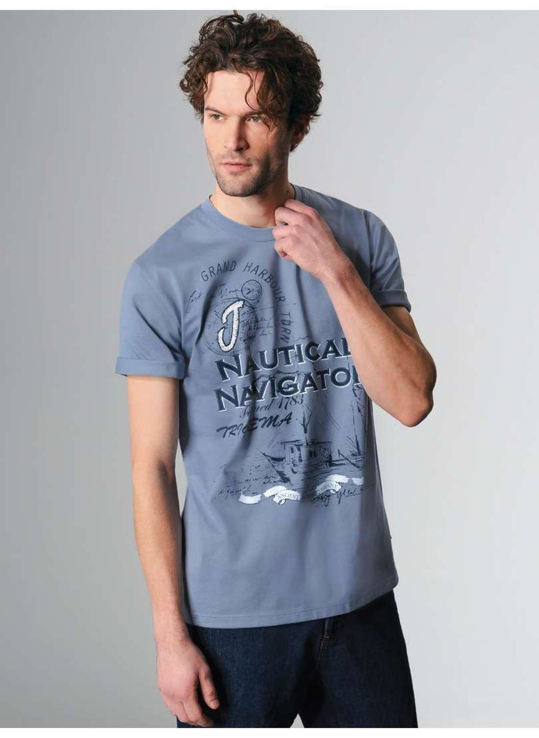футболка TRIGEMA T-Shirt mit gro?em Printmotiv `Nautical Navigator`