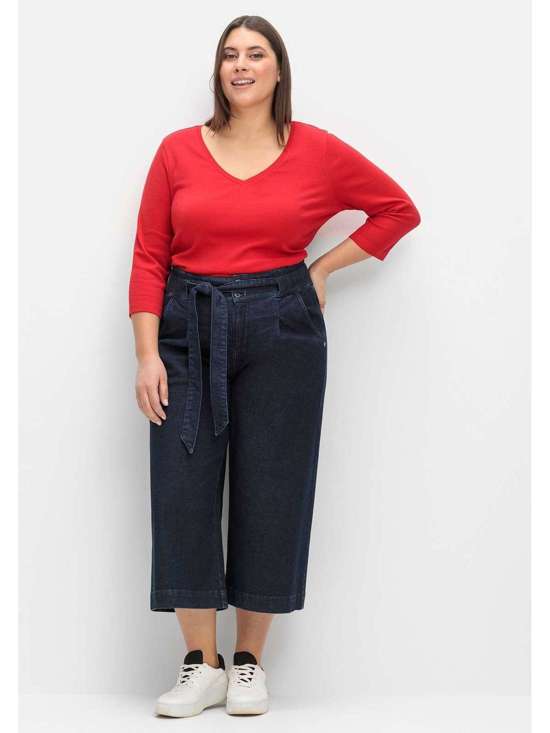 Джинсы-стрейч с завышенной талией и завязывающимся ремнем. Große Größen