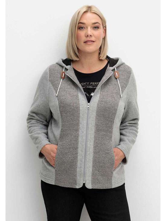 Флисовая куртка с капюшоном и трикотажными вставками Große Größen