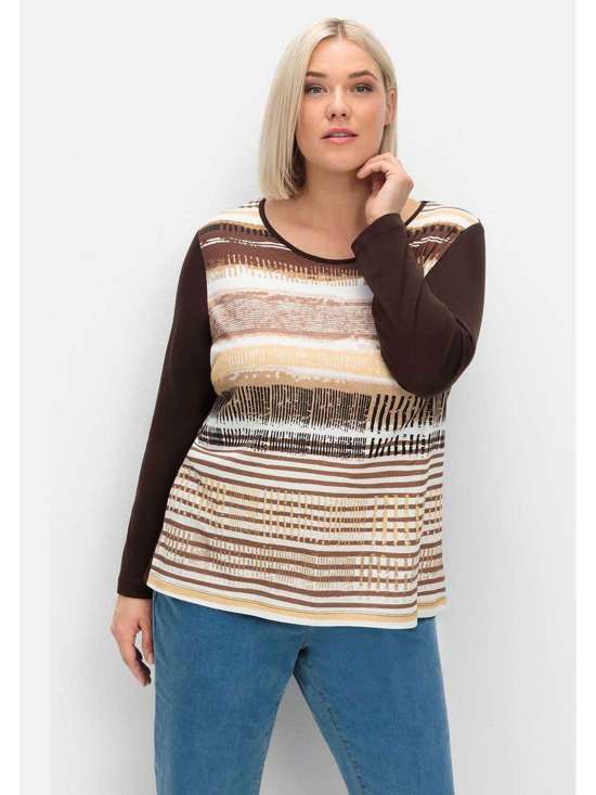 Рубашка с длинными рукавами и принтом спереди Große Größen