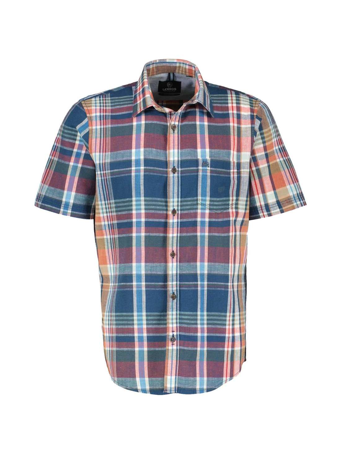 Рубашка с коротким рукавом LERROS Kariertes Baumwoll-Leinenhemd für Herren