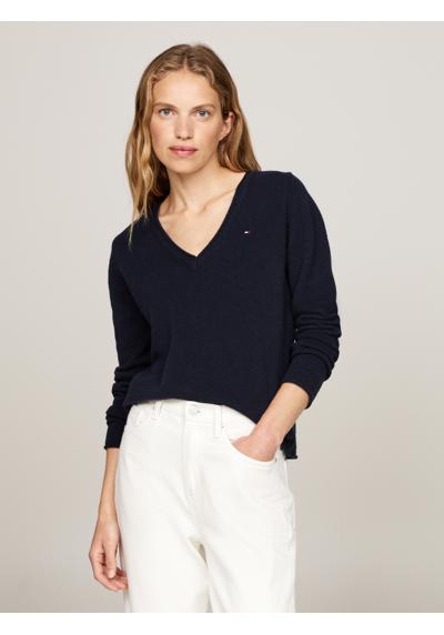 Вязаный свитер с V-образным вырезом из 100% шерсти. SOFT WOOL V-NK SWEATER