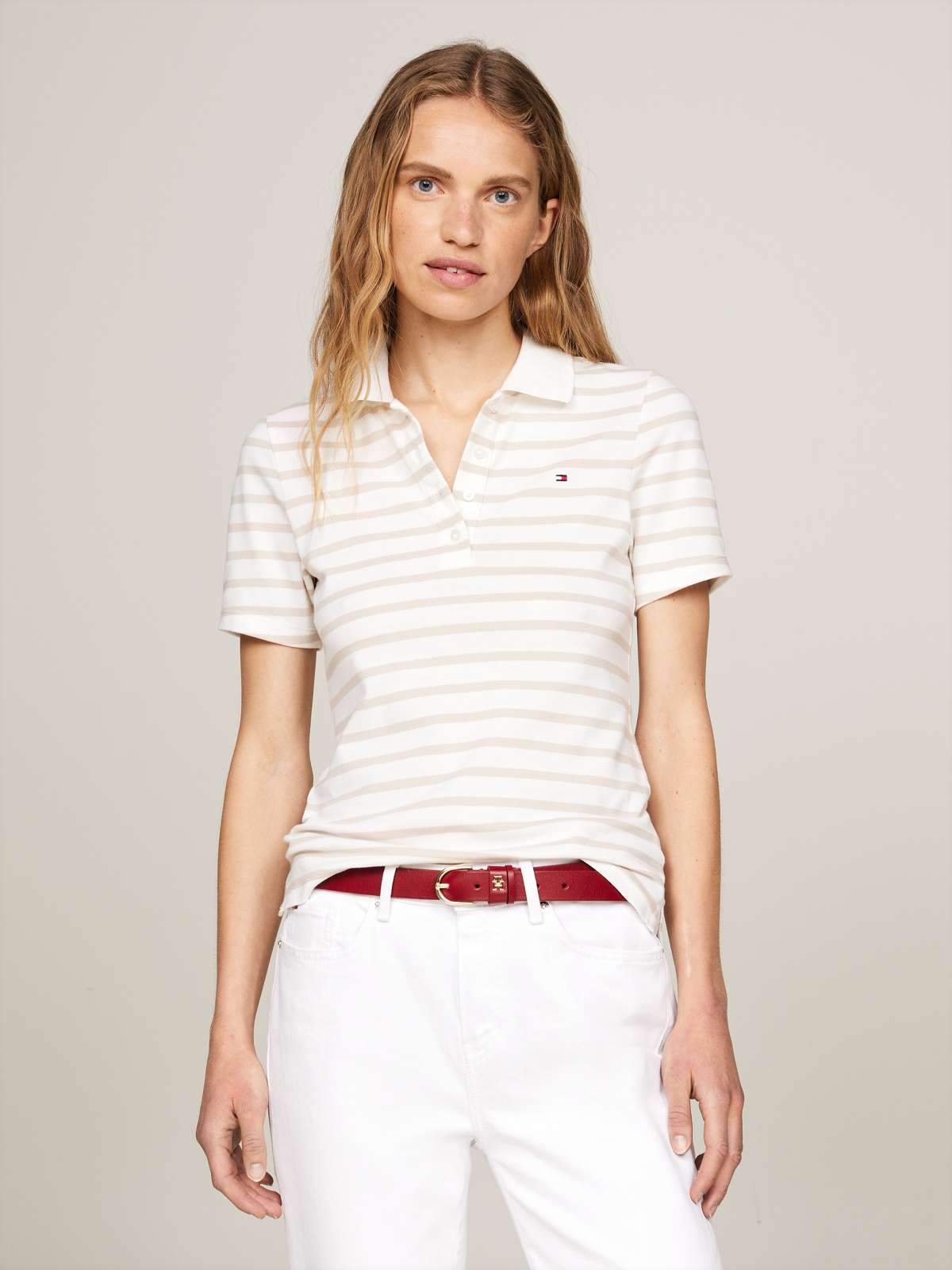 Рубашка-поло с вышитым флагом Tommy Hilfiger 1985 SLIM PIQUE STRIPE POLO SS