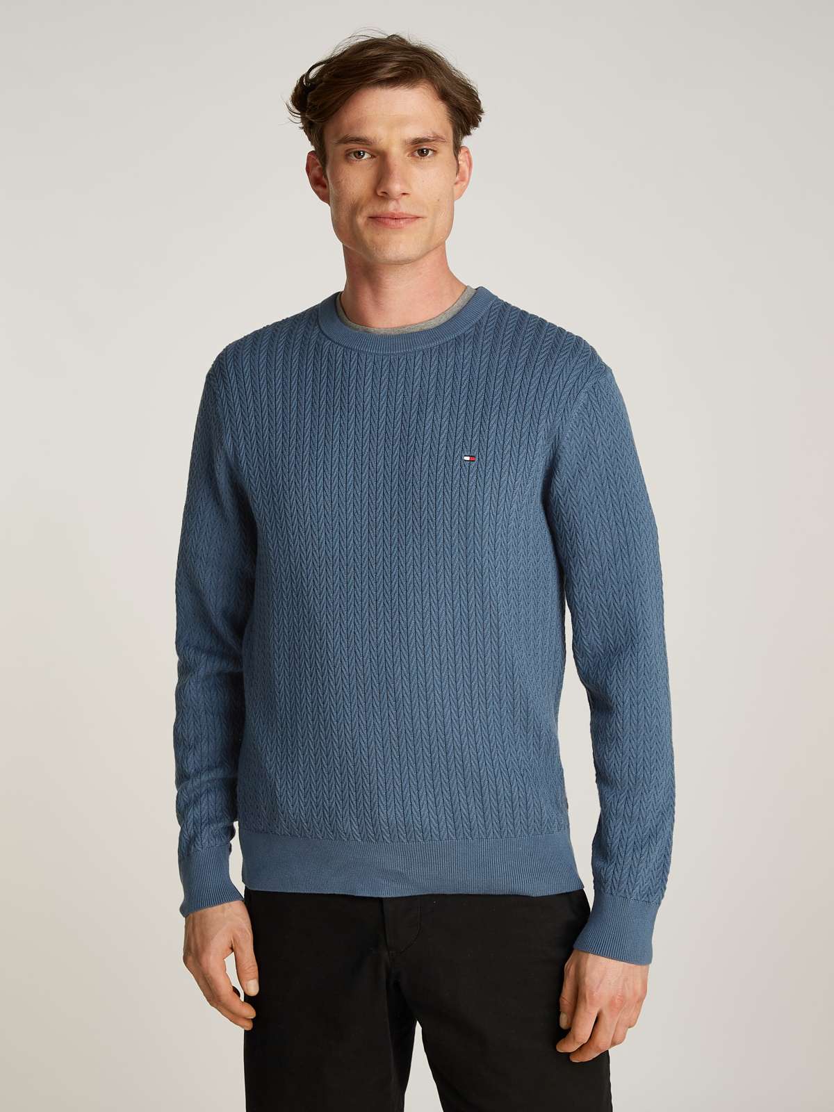 Вязаный свитер косным узором HERRINGBONE STRUCTURE C NK