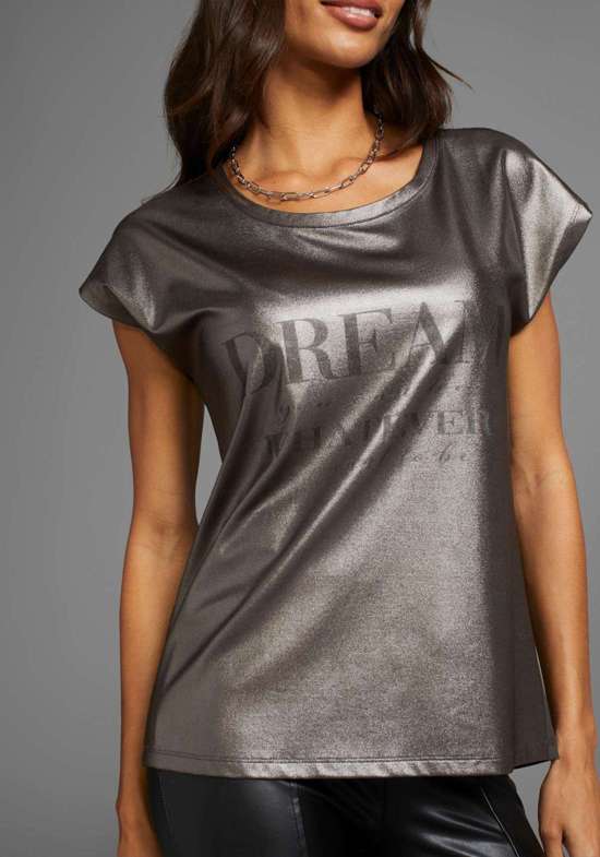 Рубашка с круглым вырезом и блестящим принтом