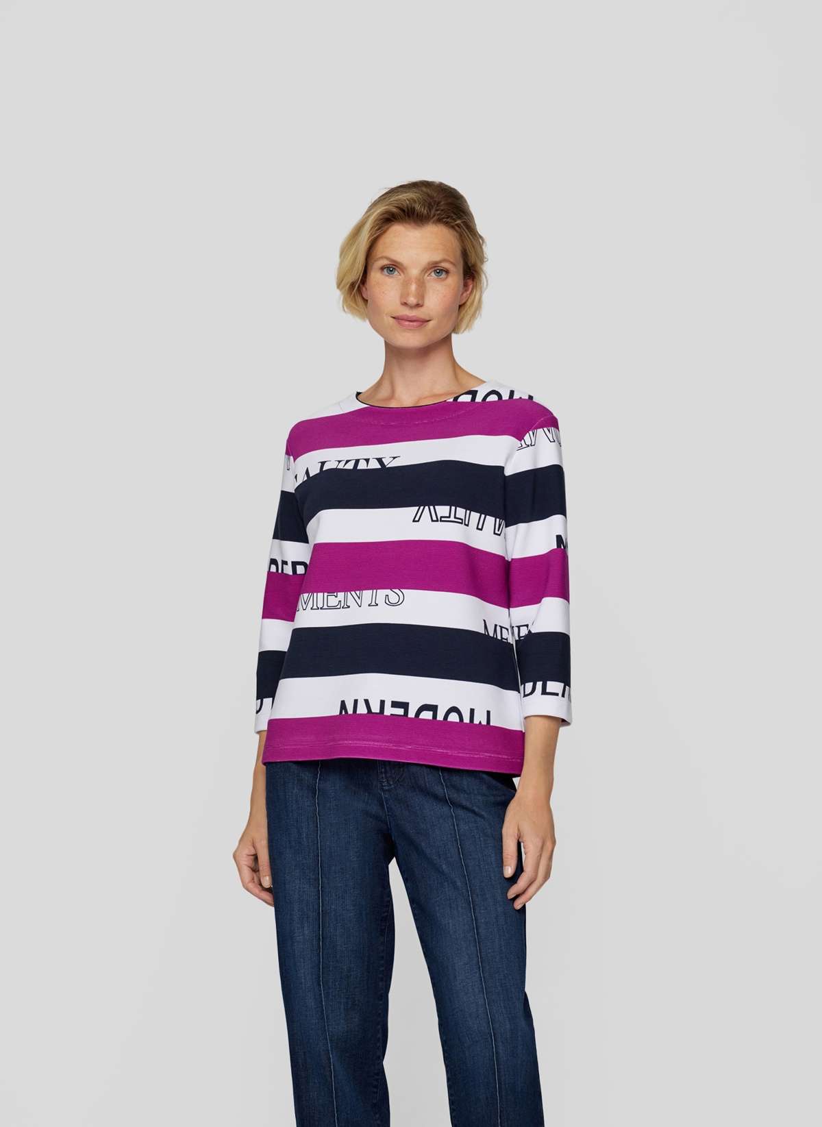Толстовка Stylisches 3/4-Arm-Shirt mit Streifenmuster