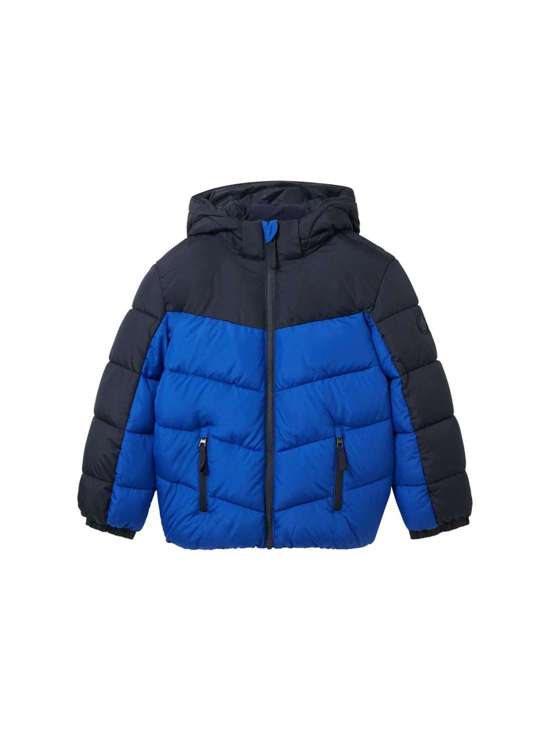Стеганая куртка, с капюшоном, с колор блоком