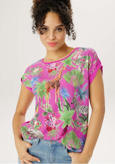 Блузка-рубашка с принтом животных и цветов