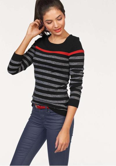 Полосатый свитер с модными контрастными полосками.
