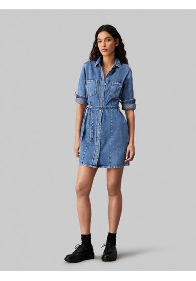Джинсовое платье с нашивкой-логотипом BELTED SHIRT DRESS