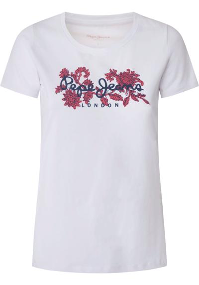 Рубашка с круглым вырезом, эластичным цветочным принтом и логотипом