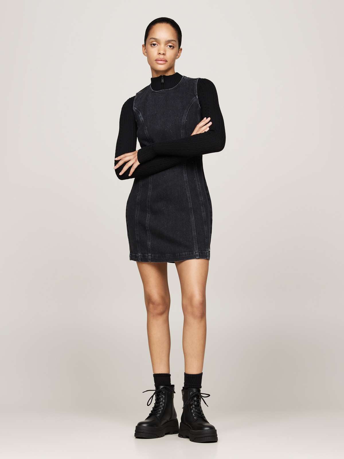 Джинсовое платье со стразами CUT SEAM DRESS DH6182