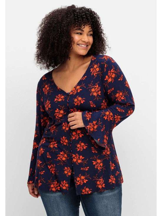 Рубашка с длинными рукавами, окантовкой и воланами на рукавах. Große Größen