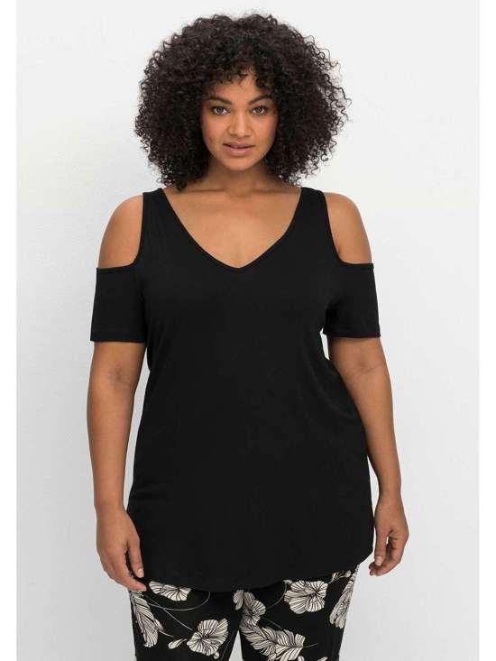 Футболка с V-образным вырезом и открытыми плечами Große Größen