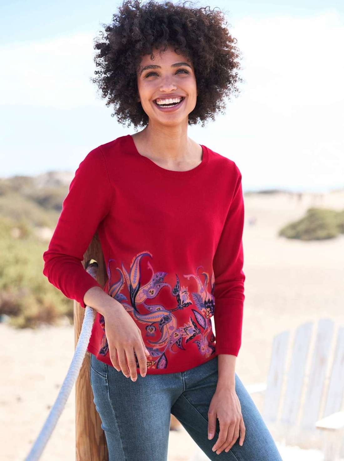 Свитер с круглым вырезом Druck-Pullover