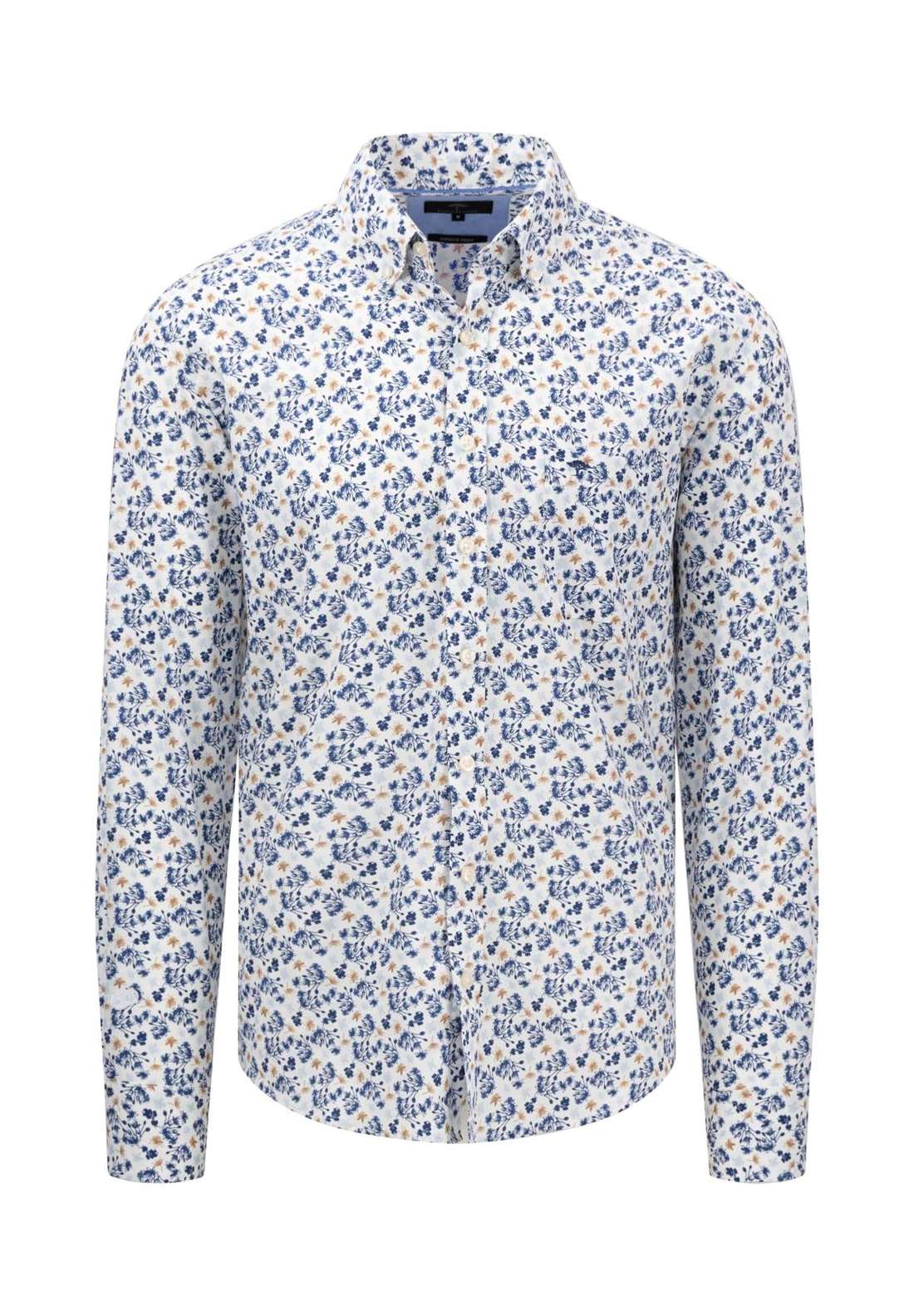Рубашка с длинными рукавами и цветочным узором по всей поверхности.