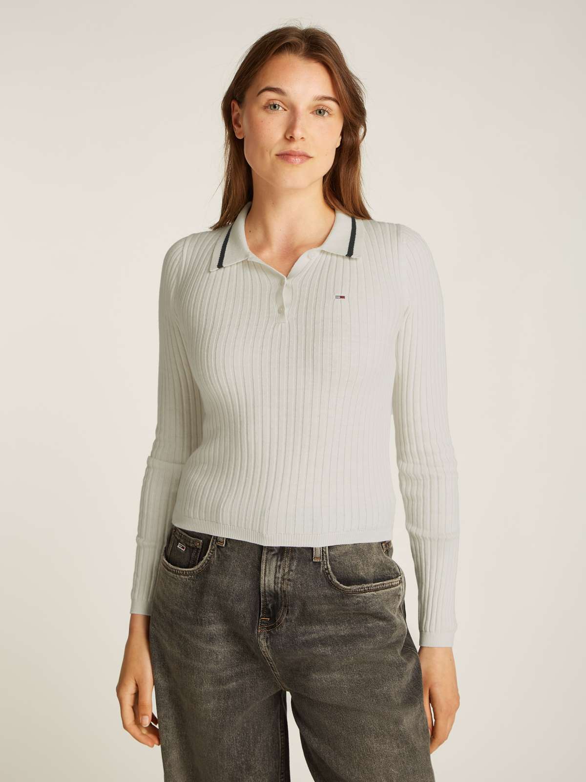 Свитер с воротником-поло и вышитым логотипом TJW ESSENTIAL LS POLO SWEATER