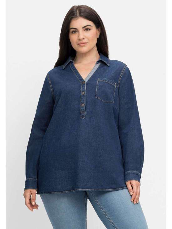 Туника с V-образным вырезом и рубашечным воротником Große Größen