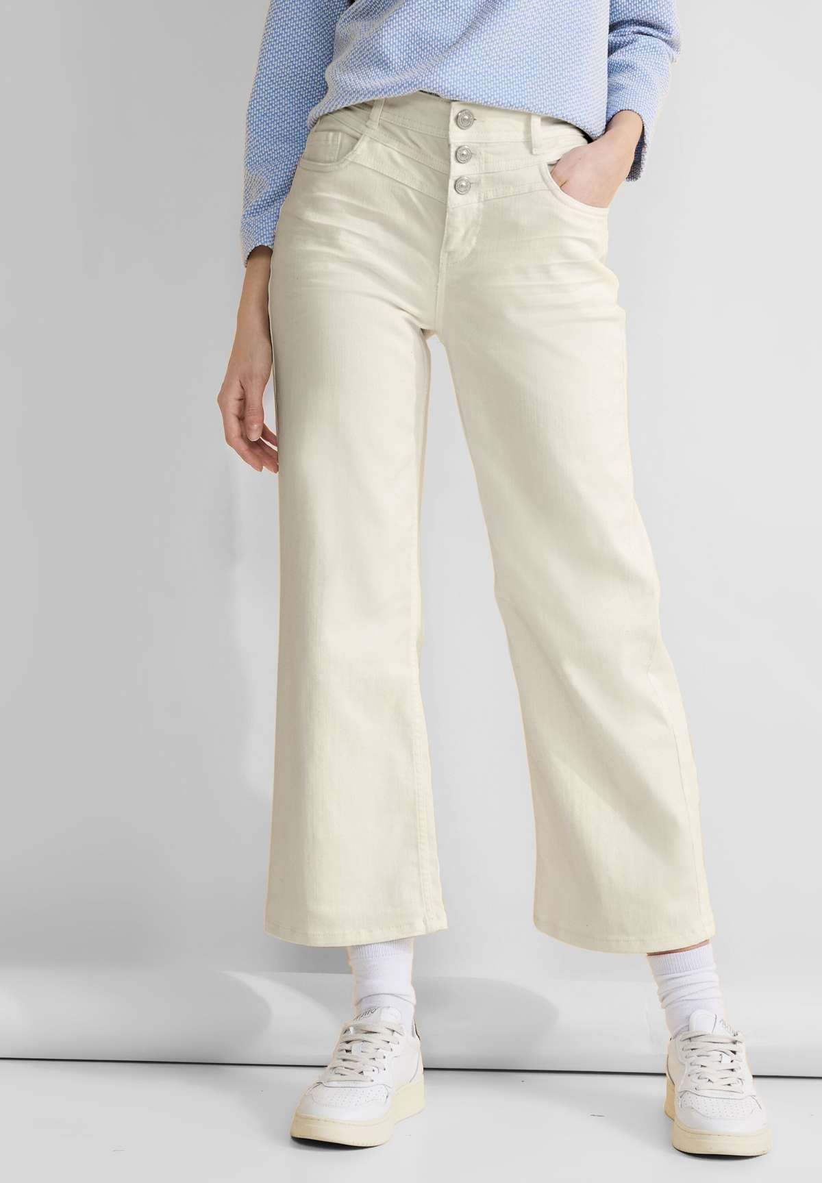 Джинсы с 5 карманами, эластаном и расклешенной тканью. DENIM CULOTTE