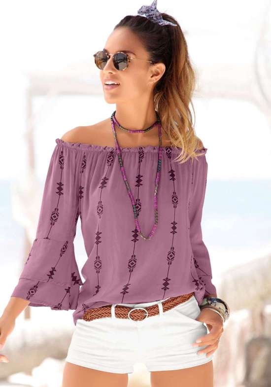 Блуза Кармен с этническим принтом