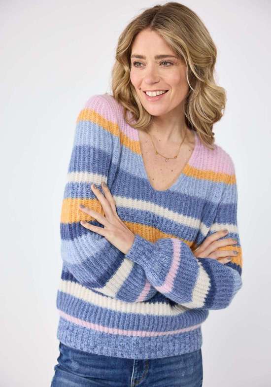 Свитер с V-образным вырезом и полосками BeeleL