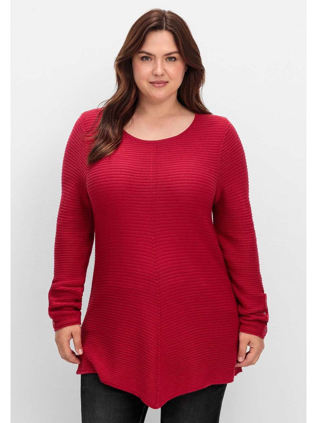 Свитер с круглым вырезом и зауженным краем Große Größen