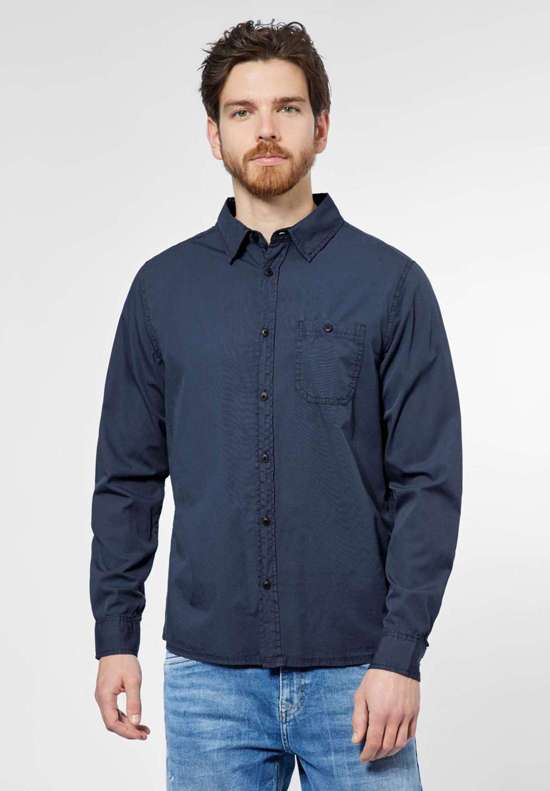 Однотонная рубашка с длинным рукавом