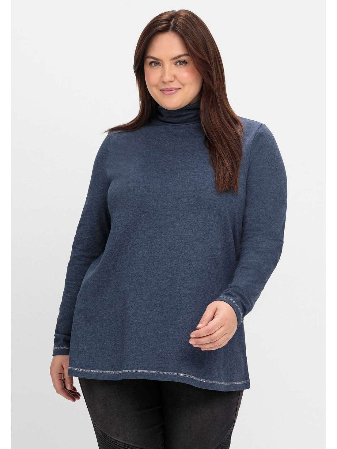 Рубашка А-силуэта с длинными рукавами и воротником стойкой. Große Größen