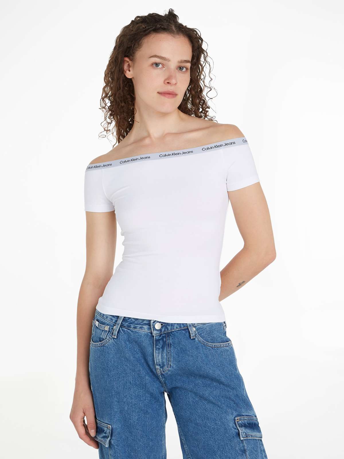 Футболка с надписью-логотипом LOGO ELASTIC BARDOT TOP
