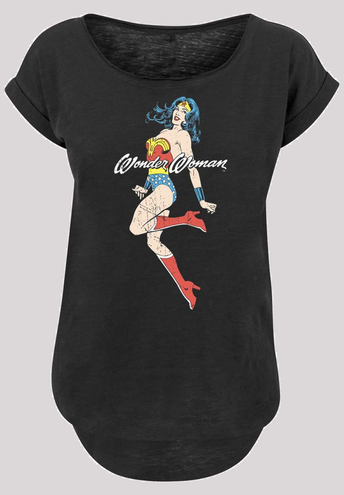Рубашка с коротким рукавом Damen Wonder Woman Jump -BLK with Ladies Long Slub Tee