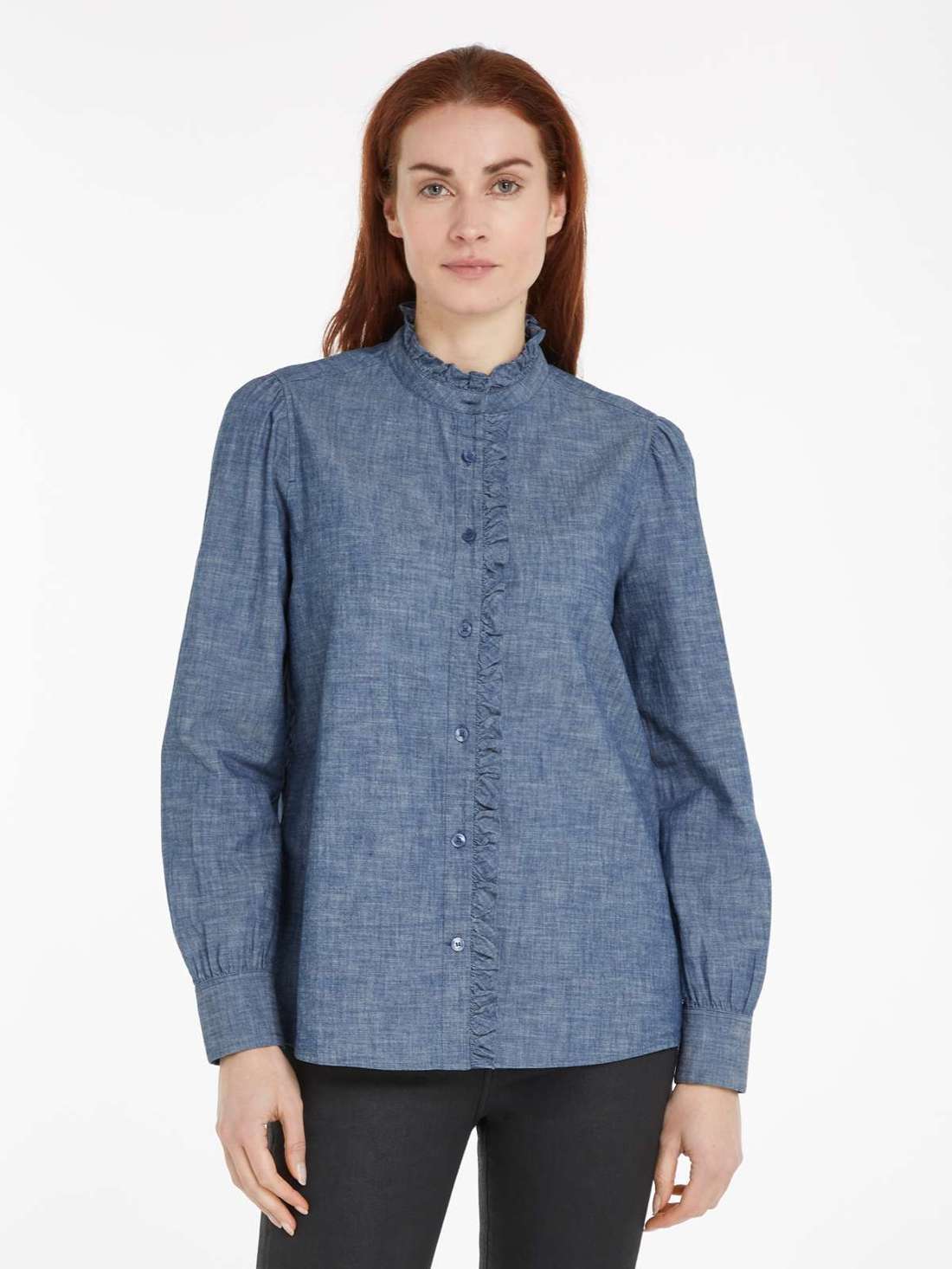 Блузка-рубашка с рюшами CHAMBRAY RUFFLE RELAXED SHIRT