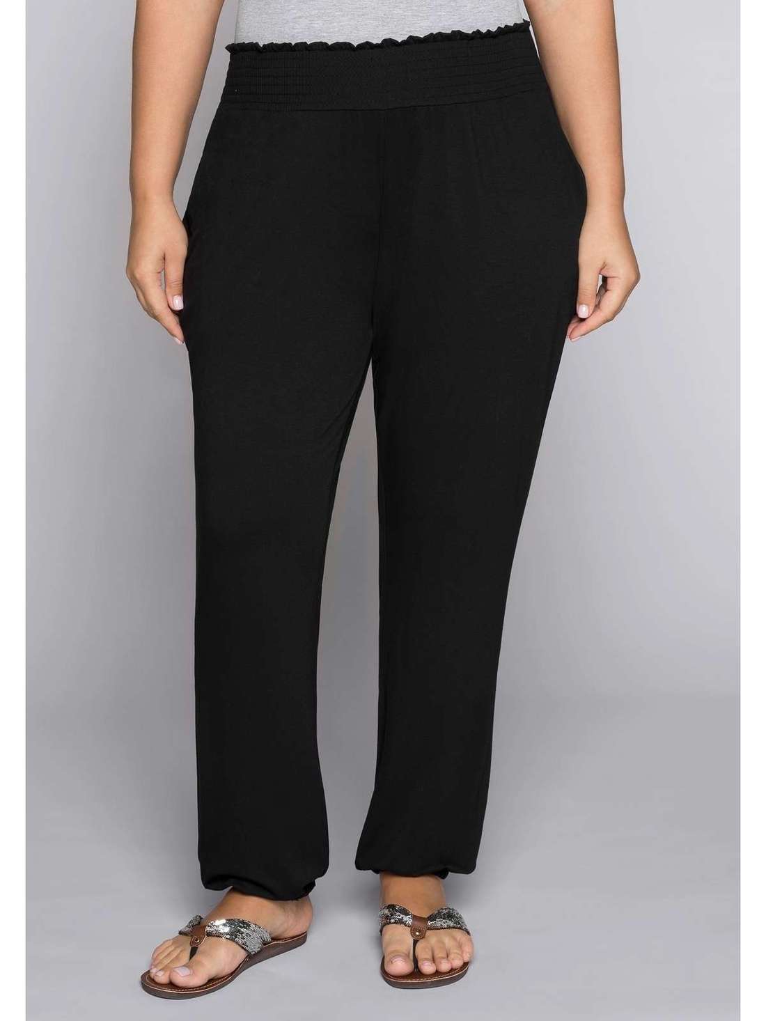 Брюки без застежки с широким присборенным поясом. Große Größen