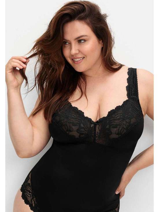 Боди из атласа с кружевом Große Größen