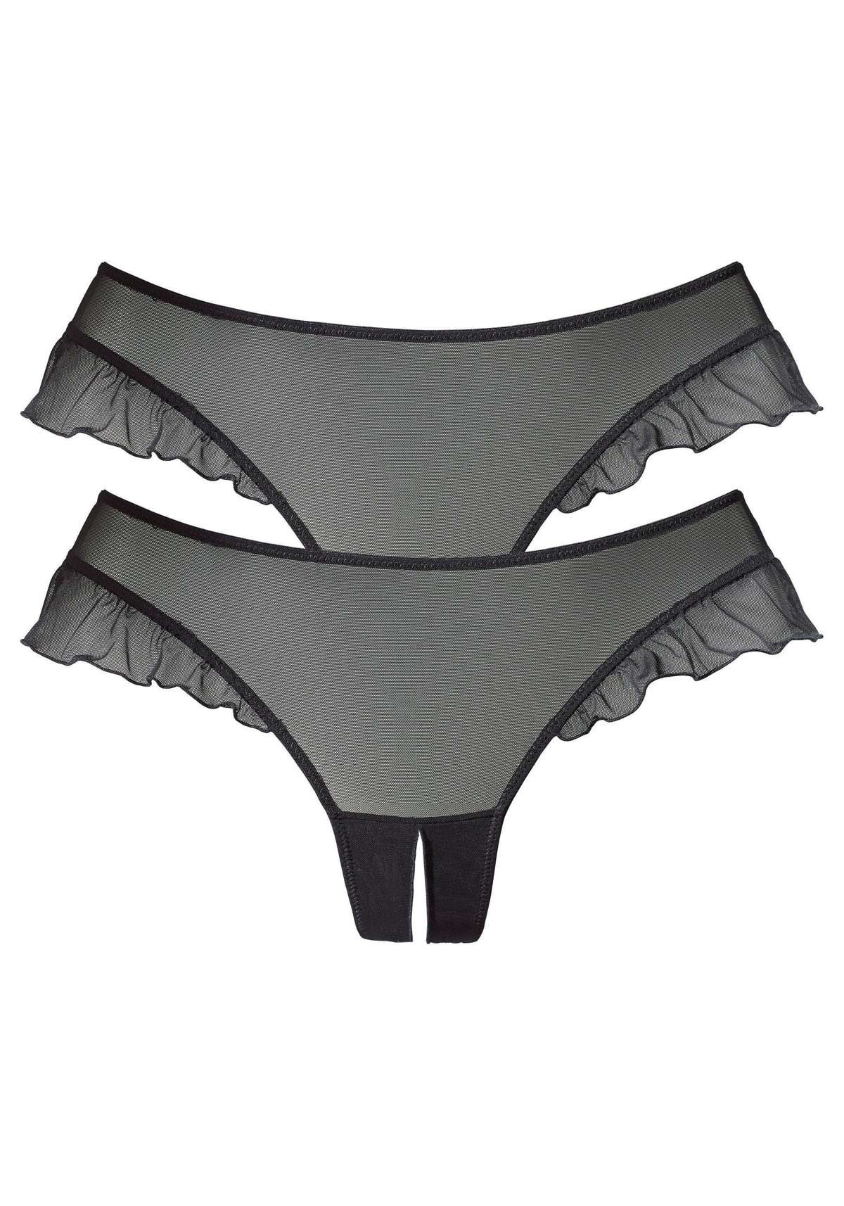 Открытая юбка-стринг (2 шт.), с романтическими рюшами на вырезе штанины.