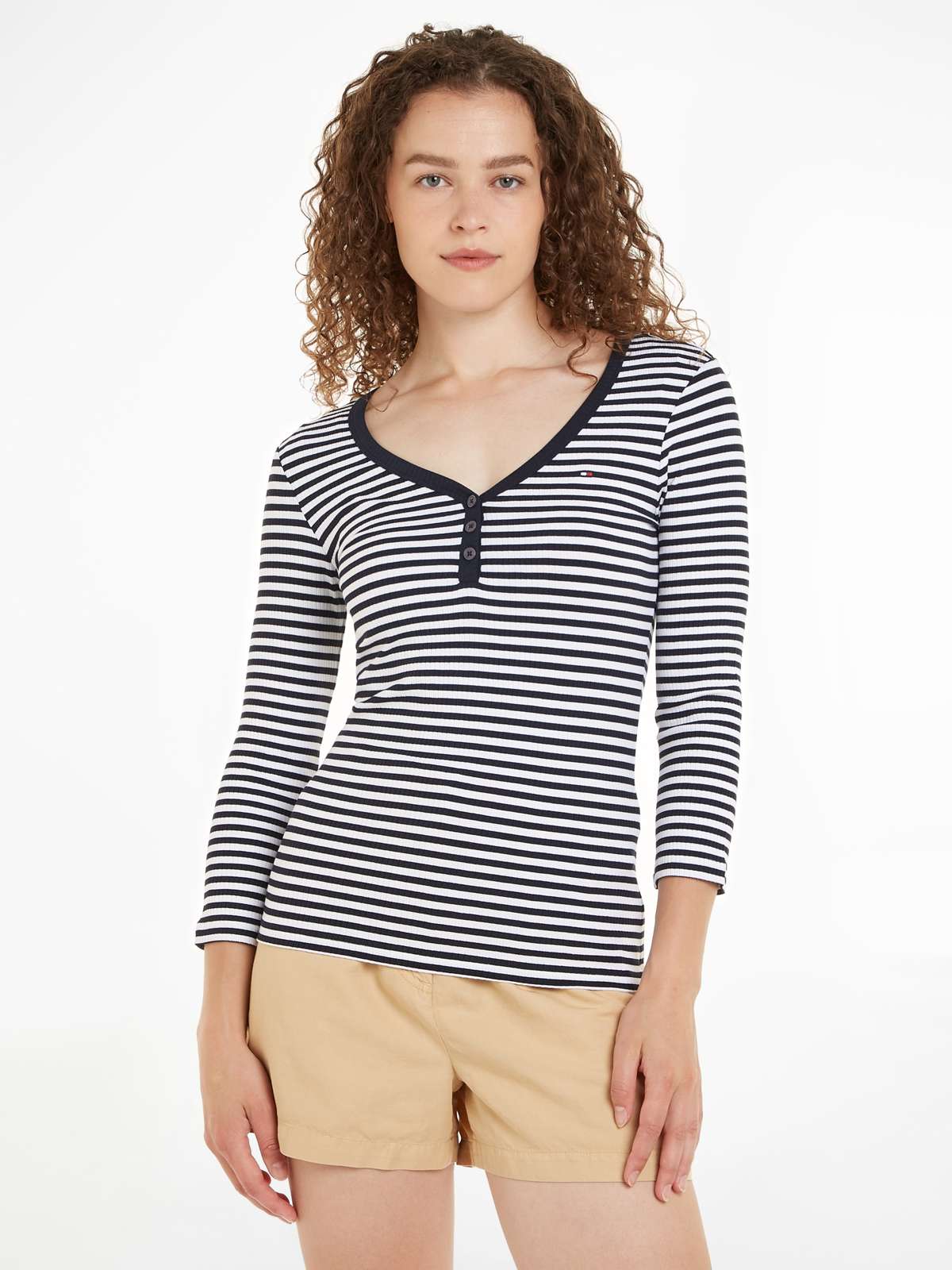 Рубашка с рукавом 3/4 в полоску SLIM 5X2 STR RIB HENLEY 3/4