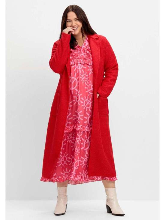 Длинное пальто структуры букле с добавлением шерсти. Große Größen