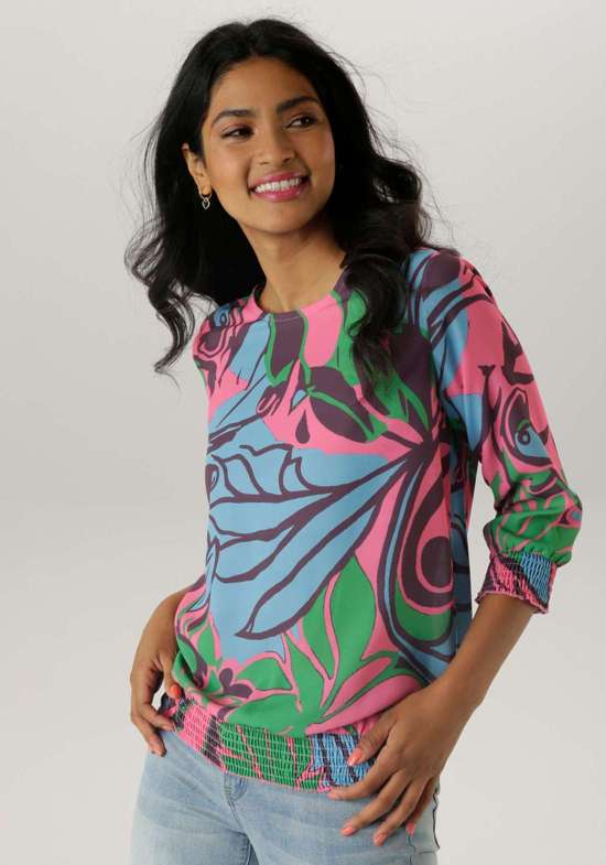 Блуза-слип с присборенными манжетами и графическим принтом - НОВАЯ КОЛЛЕКЦИЯ