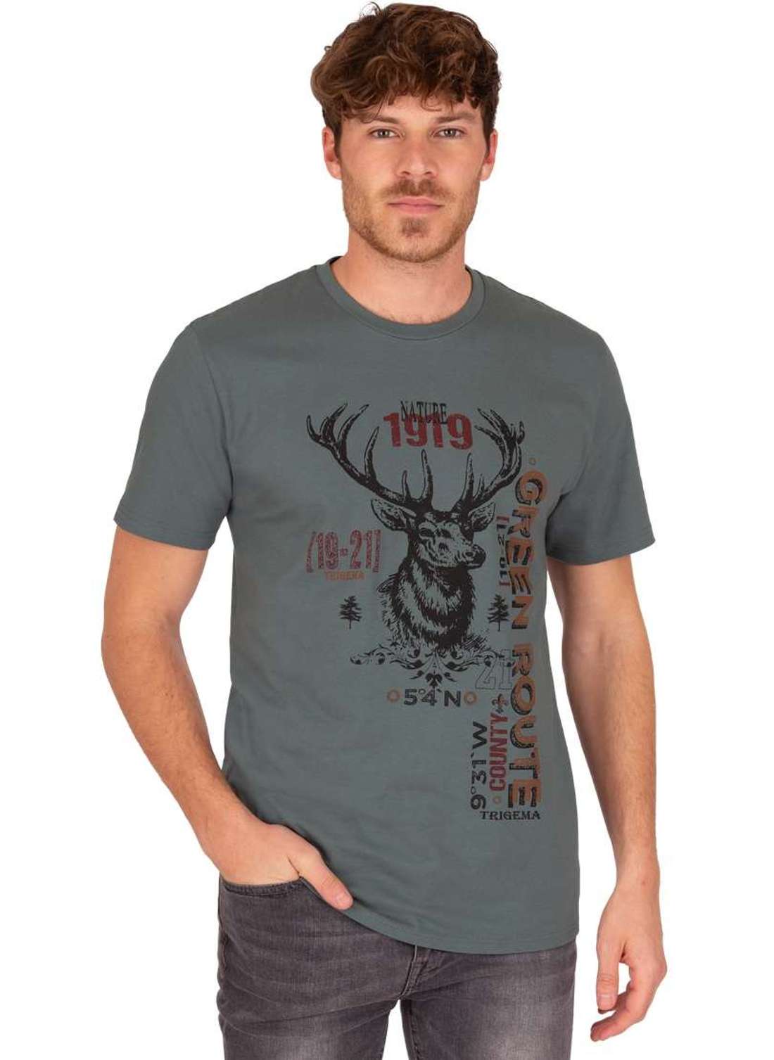 футболка TRIGEMA T-Shirt in Öko-Qualität mit Hirsch-Motiv