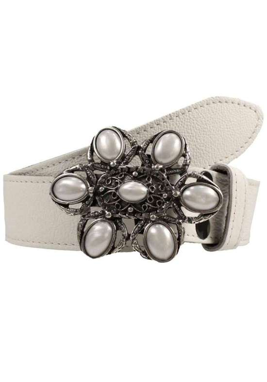 Кожаный ремень со сменной застежкой. Nostalgie Perle Weiß