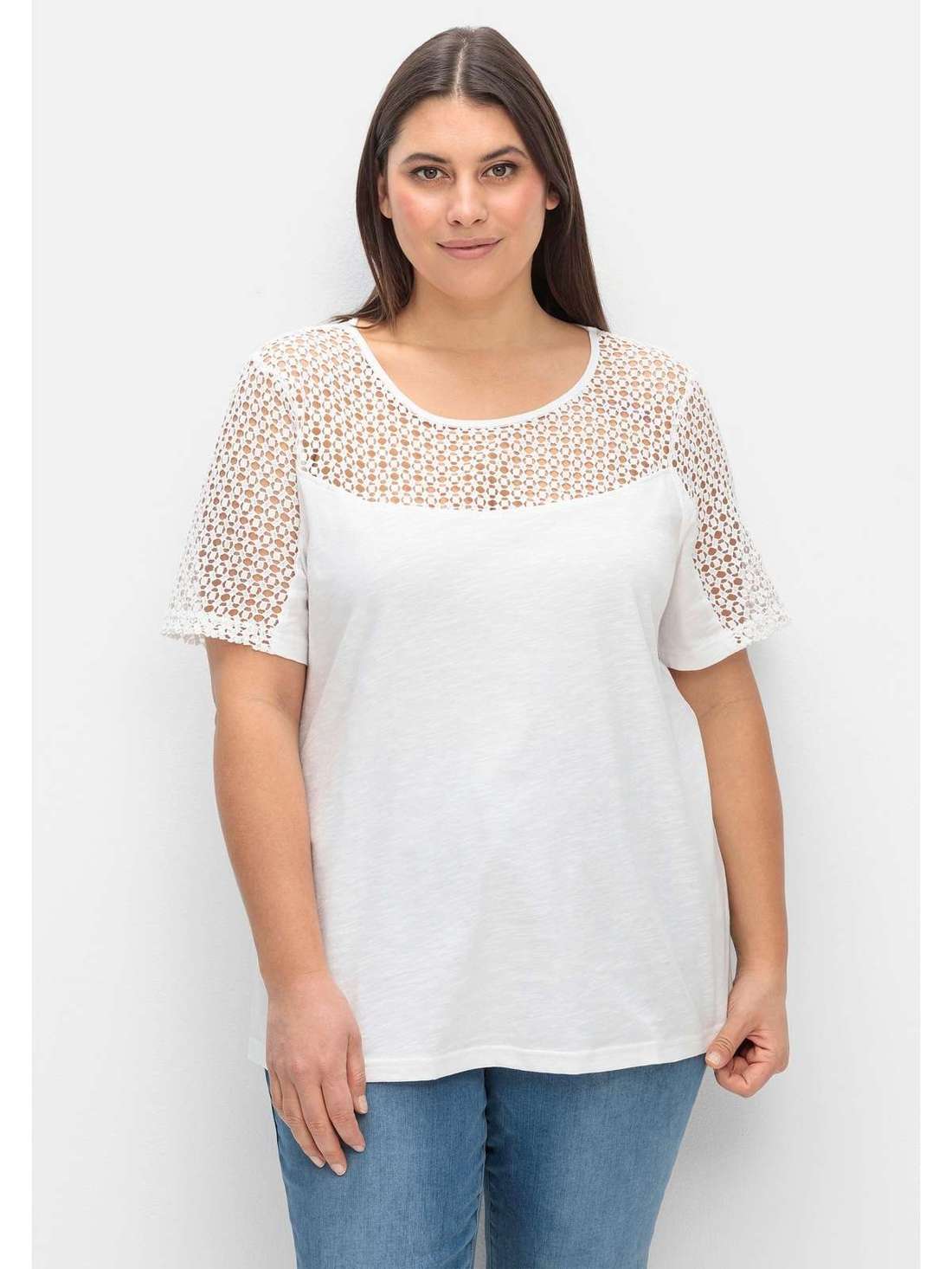 Кружевная рубашка с круглым вырезом Große Größen